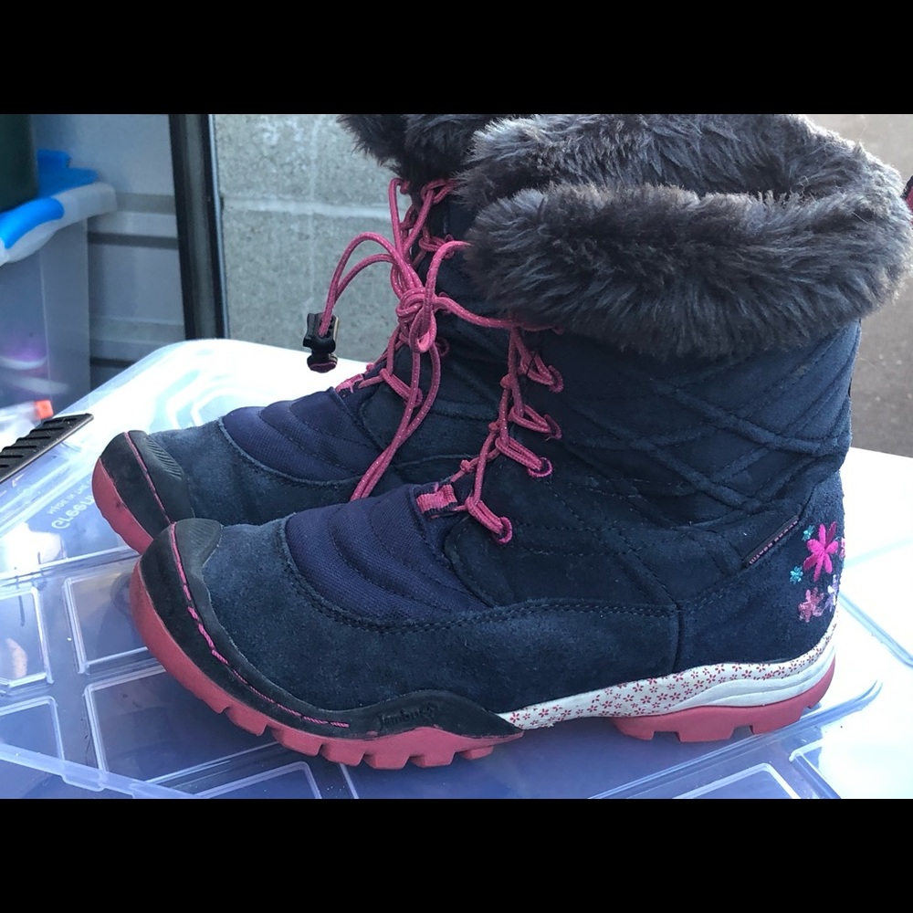 Jambu KD Girls Gray Pink Blue Suede Faux Fur Boots